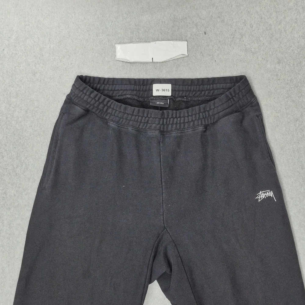 Stussy Men Activewear Pants M Black Embroidered Sweatpants Fleece READ